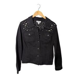 Style & Co Denim black pearl embellished jean jacket size large